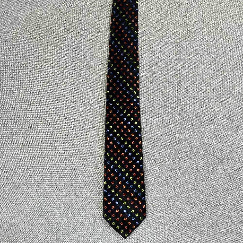 Sevenfold 100% Silk Necktie Black Multicolor Geometric Foulard Corsini Tie